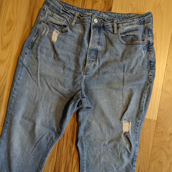 Old Navy High-Rise O.G Straight Leg Ankle Jeans Curvy Distressed Blue, 18 Petite - Picture 4 of 9